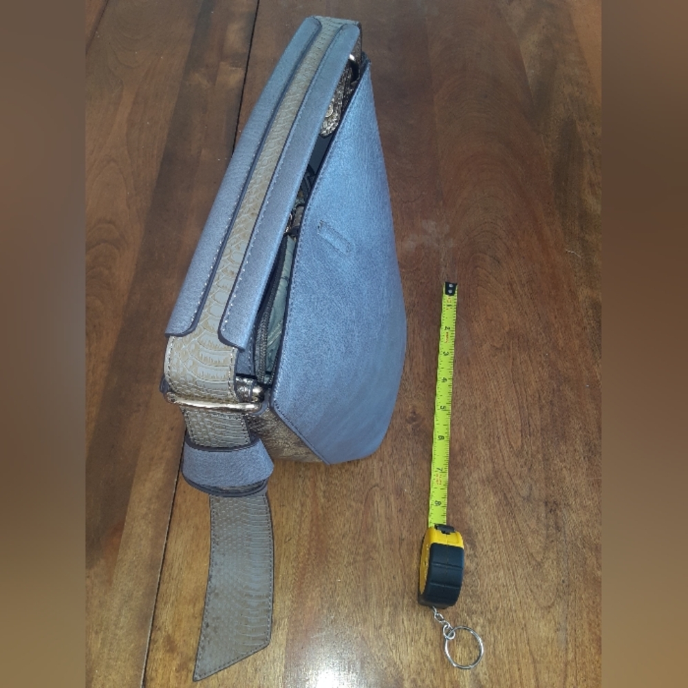 Elegant Gray and Taupe Snakeskin Vegan Leather Women's Bag - Picture 7 of 16